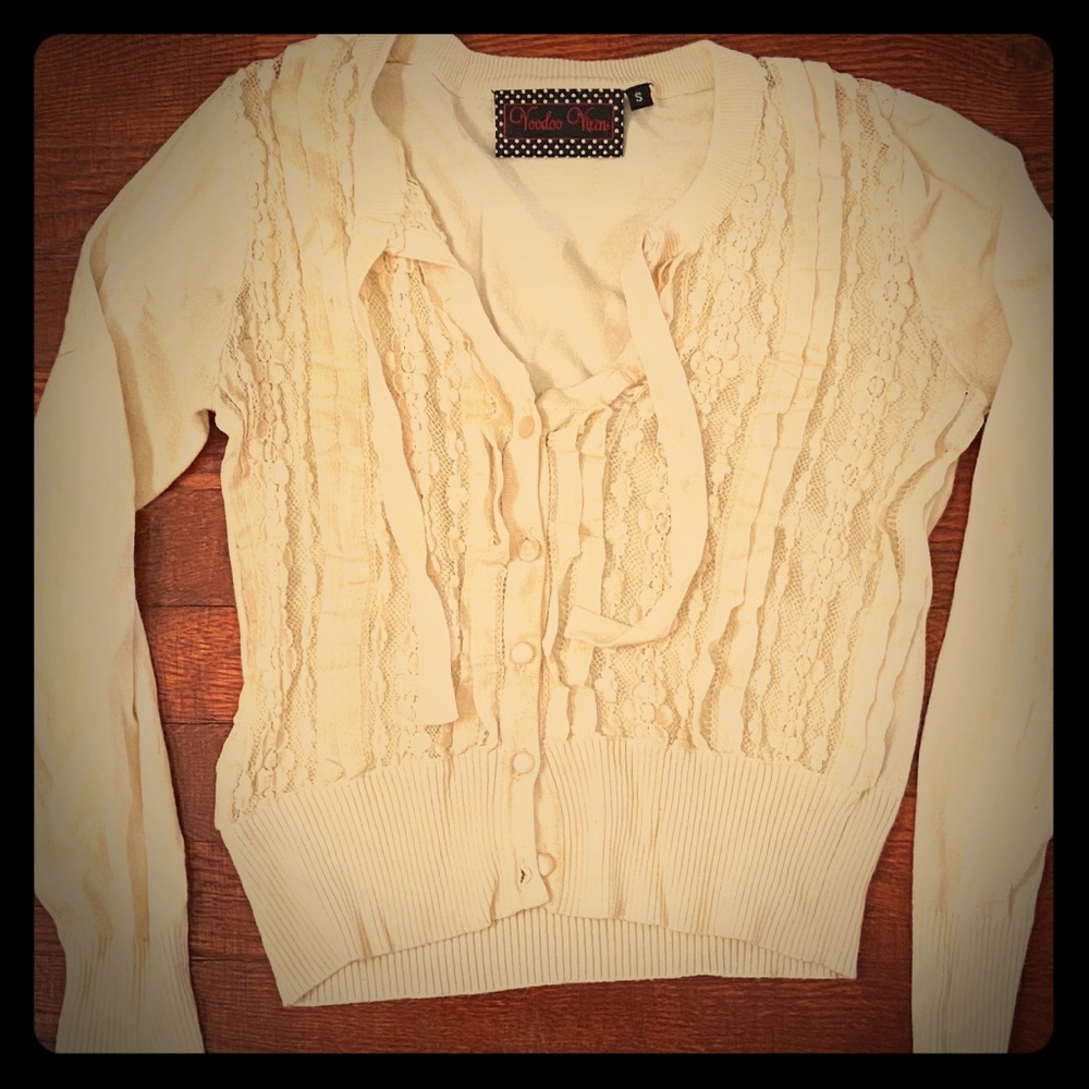 VOODOO VIXEN IVORY LACE FRONT GIRLS CARDIGAN